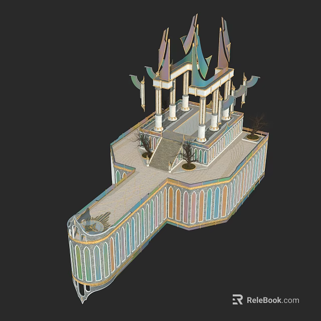 Cartoon Scene Of Fantasy Building With Colorful Walls Pillars Staircase And Decorative Towers 3d model 