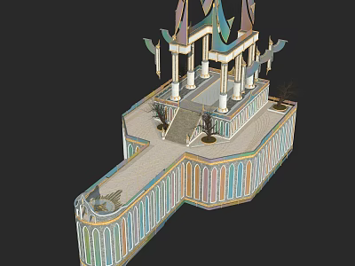 Cartoon Scene Of Fantasy Building With Colorful Walls Pillars Staircase And Decorative Towers 3d model