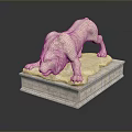 Detailed Marble Lion Sculpture In Reclining Pose With Open Mouth On Square Pedestal