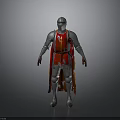 Man In Medieval Silver Armor With Red Cape And Decorative Details