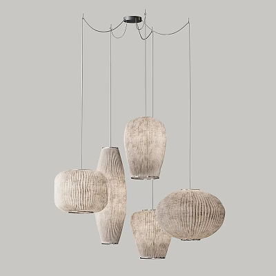 Elegant Modern Pendant Lights with Textured Fabric Shades in Various Shapes 3d model