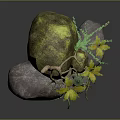 Natural Wooden Stone Decorative Piece With Green Plants And Yellow Leaves