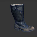 Black Leather Worn Tall Boots With Zipper And Buckle Strap Design