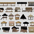 Architectural Collection of Rustic Thatched Roof Building Models With Diverse Designs