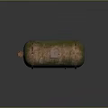 Rusted Green Cylindrical Tank with Metal Stand Top Device and Pipe