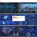 Data Visualization Dashboards with World Map City Skyline Charts and Graphs for Business Monitoring