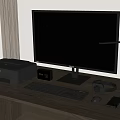Modern Computer Workspace Setup With Monitor Printer Keyboard Mouse Headphones And Lamp