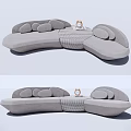 Gray Curved Sectional Sofa With Coffee Table And Clock On Top 3d model
