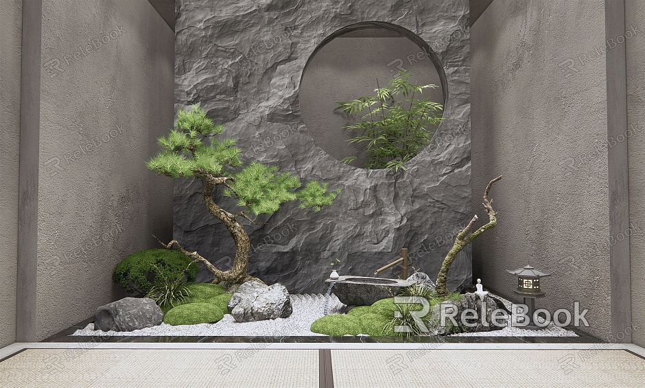 Japanese style landscape sketch courtyard sketch interior landscape sketch stone landscape wall model