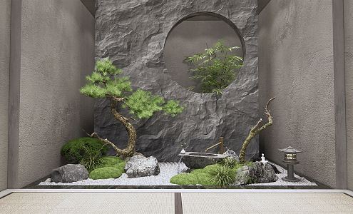 Japanese style landscape sketch courtyard sketch interior landscape sketch stone landscape wall 3d model