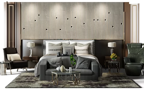 Modern background wall bedside background wall 3d model