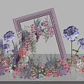 Artistic Floral Decor Setup with Pink Frame and Various Colored Flowers 3d model