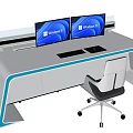 Modern White Office Desk With Dual Monitors Office Chair And LED Lighting