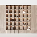Modern Wooden Decorative Cabinet With Lattice Design And LED Lighting Displaying Decorative Items On Shelves