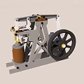 Vintage Mechanical Device with Metal Frame Gear Wheel and Piston Components 3d model
