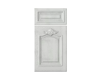 White Hinged Door With Wood Grain And Decorative Carved Pattern Design 3d model