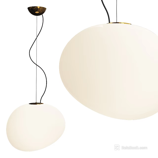 Stylish Modern Two White Spherical Pendant Lights With Curved Black Hanging Cords 3d model 