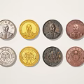 Vintage Coin Decorative Ornament Set With Various Colors Portrait And Inscription Designs
