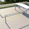 Outdoor White Roof Metal Frame Carport With Gray Pavement And Green Plants