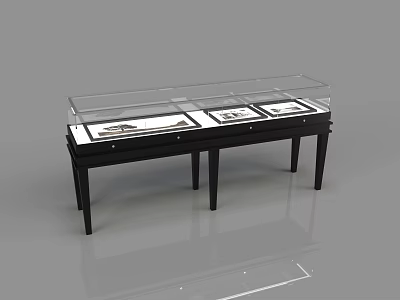 Black Display Cabinet With Transparent Glass Cover Showcasing Black And White Items In Retail Store 3d model