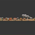 Cartoon Scene Displaying Miniature Houses In Various Styles And Toy Train