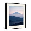 Tranquil Landscape Painting With Misty Mountain Layered Mountains And Distant Pastel Pink Blue Sky