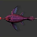 3D Render of Mythical Fantasy Fish with Pink Blue Scales Glowing Lantern and Sharp Teeth
