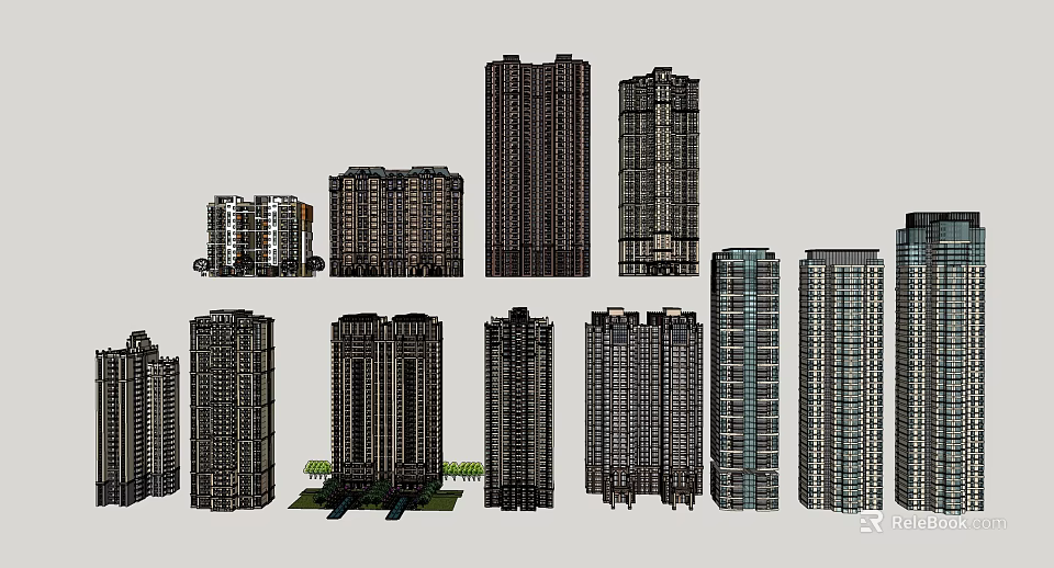 Various Modern High Rise Building Exteriors With Different Facade Designs And Structures 3d model