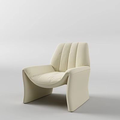 Cream Colored Upholstered Leisure Chair With Modern Sleek Design Curved Backrest And Armrest 3d model