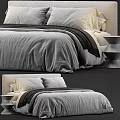 Modern Double Bed With Gray Linen Bedspread And White Pillowcases In Bedroom