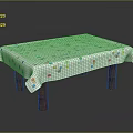 Modern Desk With Colorful Polka Dot Tablecloth And Wooden Legs