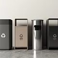 Four Varied Colored Recycling Bins With Sorting Symbols On Modern Countertop