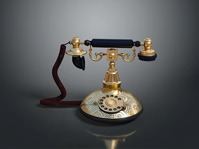 Vintage Electronic Telephone With Gold Accents Rotary Dial And Classic Design 3d model