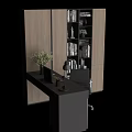Modern Office Desk With Desk Lamp Laptop Potted Plant Clock And Tall Bookshelf With Books