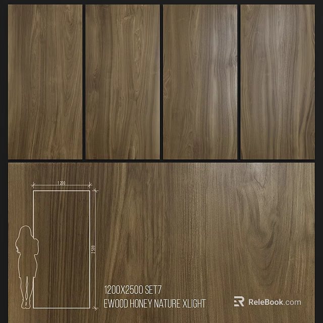 Walnut Wooden Panel Components With Dimension Measurement And Human Scale Design 3d model 
