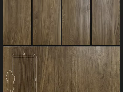 Walnut Wooden Panel Components With Dimension Measurement And Human Scale Design 3d model