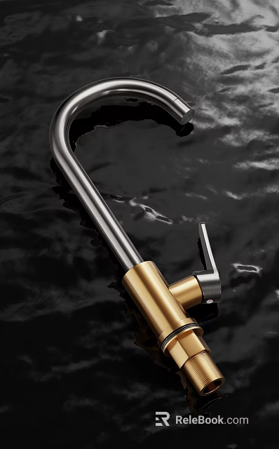 Sleek Modern Faucet With Gold And Silver Finish Curved Design For Kitchen Or Bathroom 3d model 
