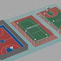 Outdoor Multi Sport Fitness Area With Basketball Tennis Courts And Lighting Facilities