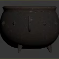 Antique Bronze Cauldron With Dual Handles Three Legs And Triangular Studs