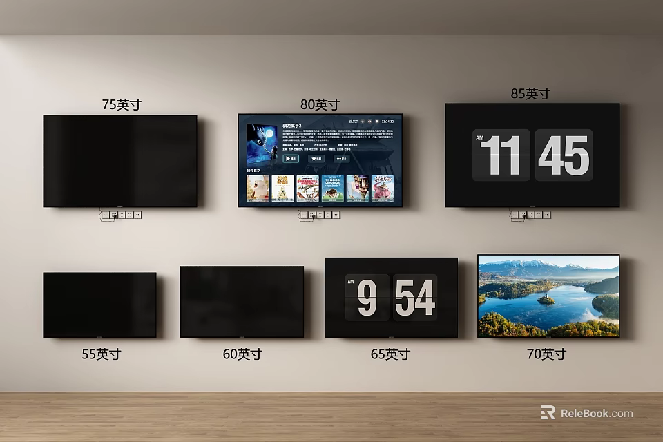 Various Size Smart TVs Including 55 60 65 70 75 Inch Display Screens 3d model 
