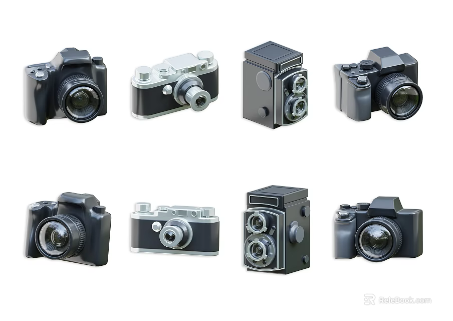 Various Digital Cameras Showcasing Different Models And Vintage Modern Styles 3d model 