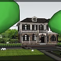Exquisite Two Story Detached Villa With White Exterior Stone Base And Balcony Railings