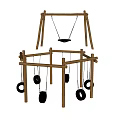 Wooden Playground Equipment with Tire Swings and Swing Frame for Kids