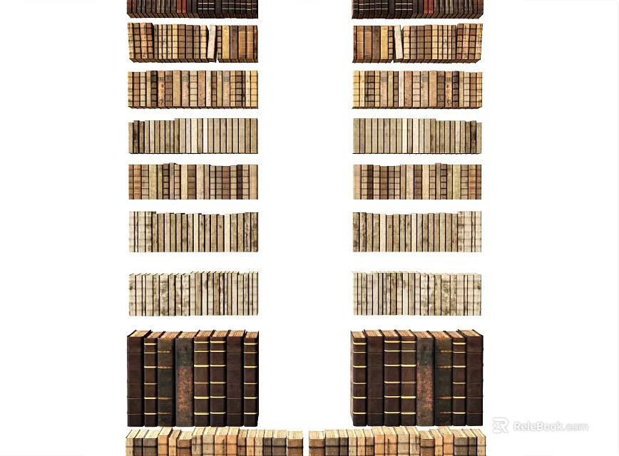 Vintage Books Arranged in Rows on Wooden Shelves for Home Library 3d model 