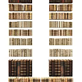 Vintage Books Arranged in Rows on Wooden Shelves for Home Library