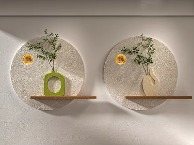 Minimalist Modern Wall Hangings With Greenery Decorative Flowers And Shelves 3d model