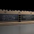 Wooden Background Blackboard Display With Drawings Text And Decorative Emblems 3d model