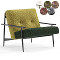 Modern Sofa and Coffee Table Set With Yellow Green Plush Cushions Black Metal Frame