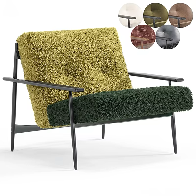 Modern Sofa and Coffee Table Set With Yellow Green Plush Cushions Black Metal Frame 3d model