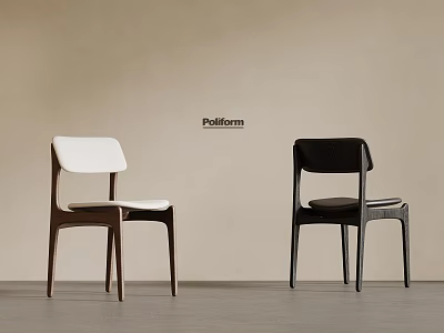 Modern Wooden Dining Chairs With White And Black Design On Beige Wall Background 3d model